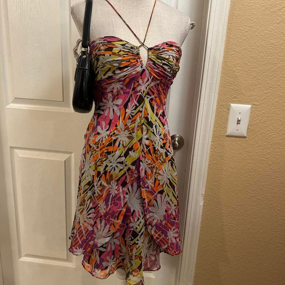 BCBGMAXAZRIA floral silk midi dress. Size medium
